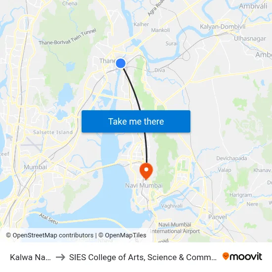 Kalwa Naka to SIES College of Arts, Science & Commerce map