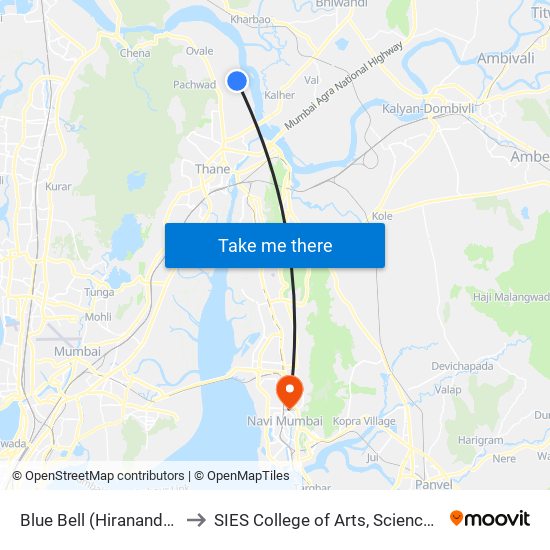 Blue Bell (Hiranandani Estate) to SIES College of Arts, Science & Commerce map