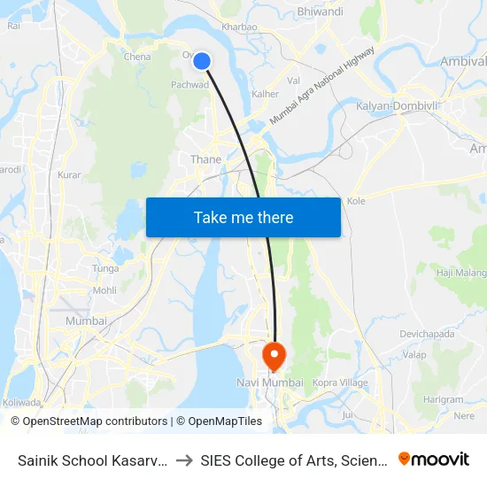 Sainik School Kasarvadavali Road to SIES College of Arts, Science & Commerce map