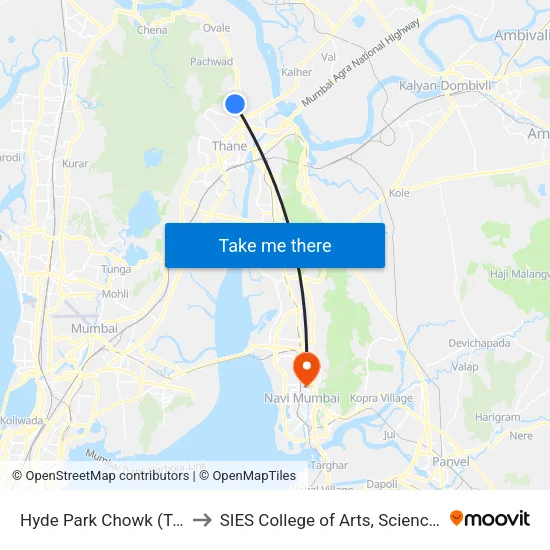 Hyde Park Chowk (Tulshidham) to SIES College of Arts, Science & Commerce map