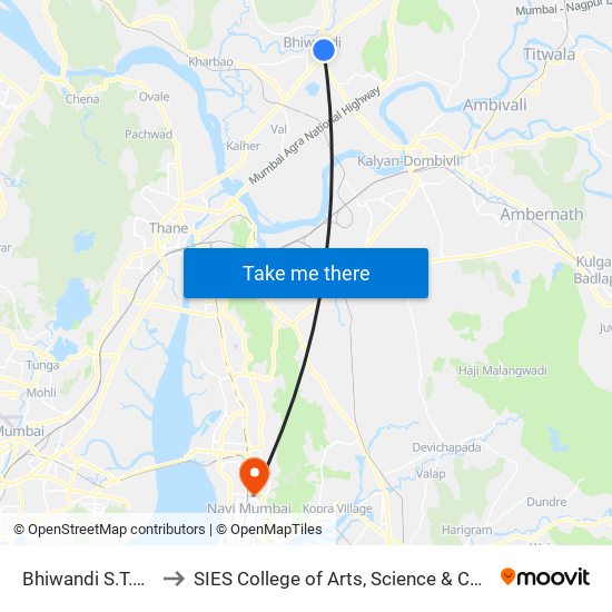 Bhiwandi S.T.Stand to SIES College of Arts, Science & Commerce map