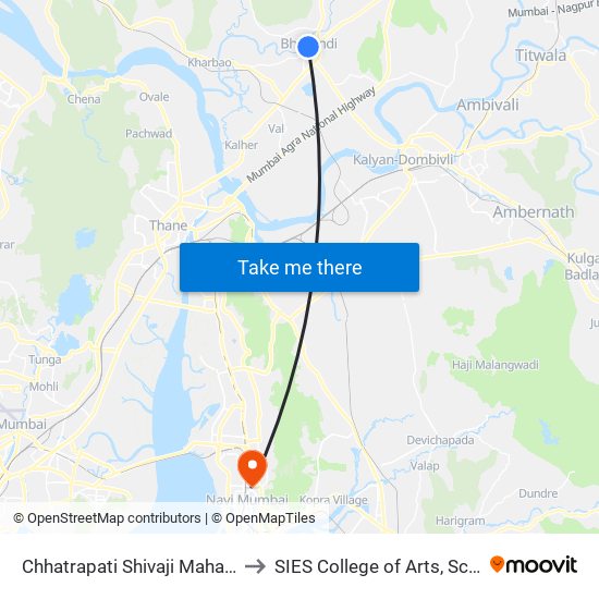 Chhatrapati Shivaji Maharaj Chowk Bhiwandi to SIES College of Arts, Science & Commerce map