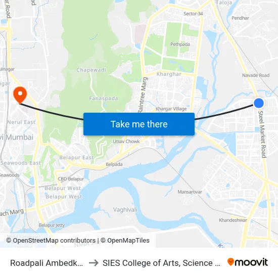 Roadpali Ambedkar Nagar to SIES College of Arts, Science & Commerce map