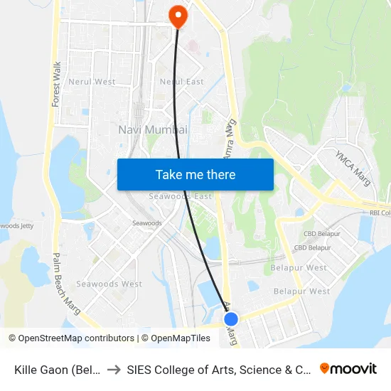 Kille Gaon (Belapur) to SIES College of Arts, Science & Commerce map