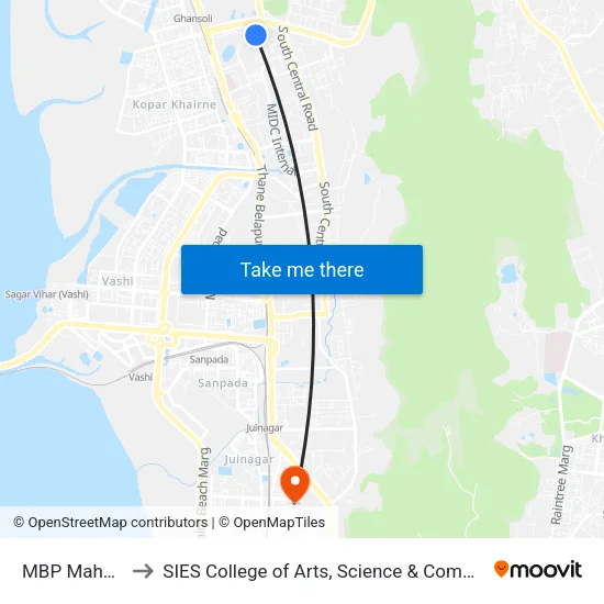 Millennium Business Park (Mahape) to SIES College of Arts, Science & Commerce map