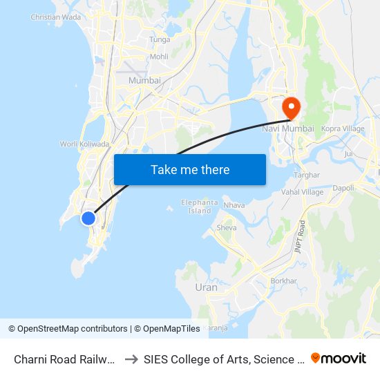 Charni Road Railway Station to SIES College of Arts, Science & Commerce map