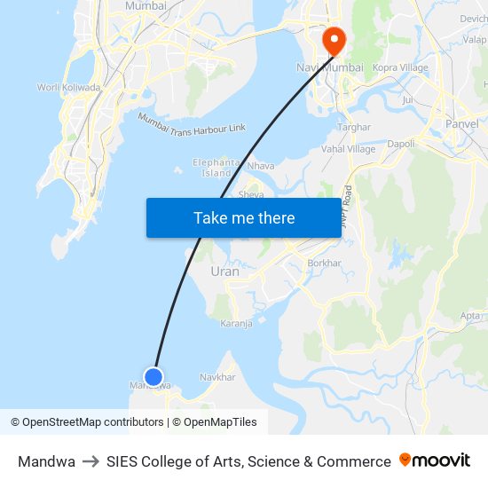 Mandwa to SIES College of Arts, Science & Commerce map