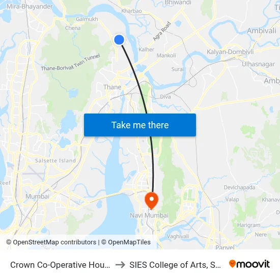 Crown Co-Operative Housing Society (Thane) to SIES College of Arts, Science & Commerce map