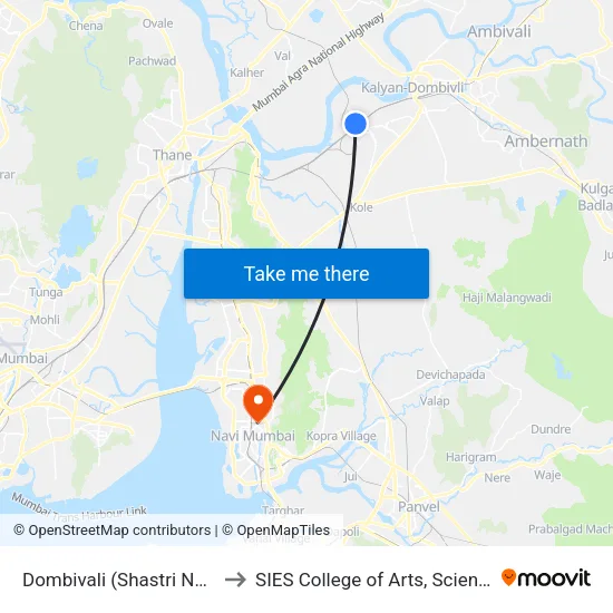 Dombivali to SIES College of Arts, Science & Commerce map