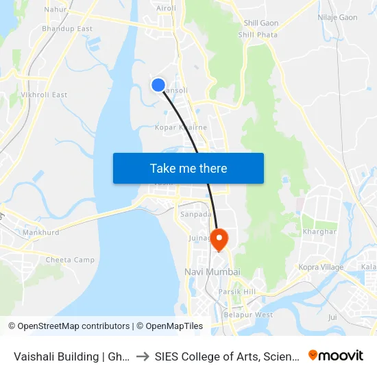 Vaishali Building / Ghansoli Depot to SIES College of Arts, Science & Commerce map