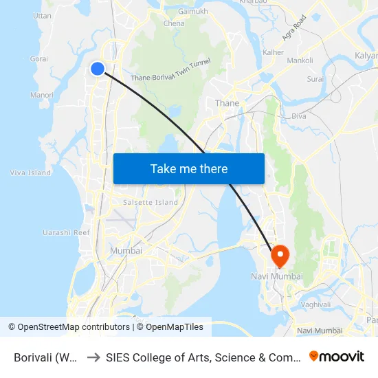 Borivali (West) to SIES College of Arts, Science & Commerce map