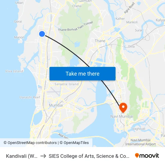 Kandivali (West) to SIES College of Arts, Science & Commerce map