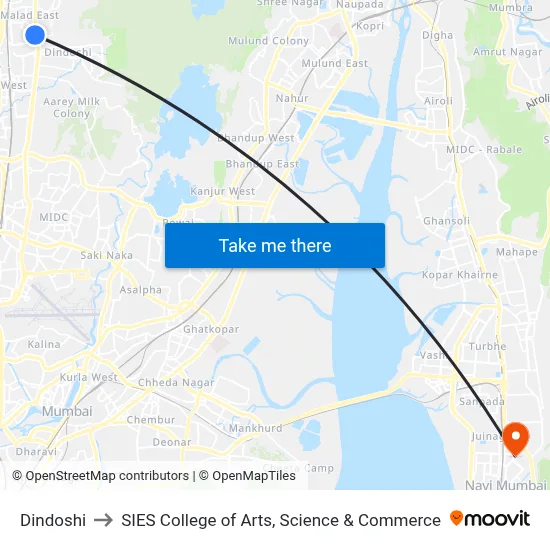 Dindoshi to SIES College of Arts, Science & Commerce map