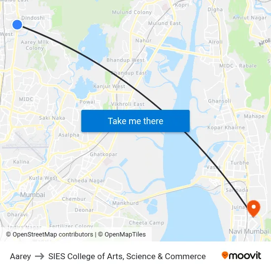 Aarey to SIES College of Arts, Science & Commerce map