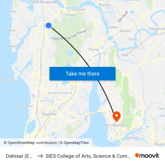 Dahisar (East) to SIES College of Arts, Science & Commerce map