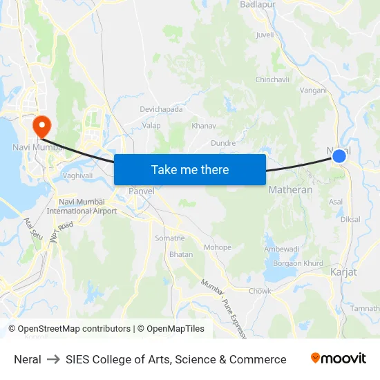 Neral to SIES College of Arts, Science & Commerce map