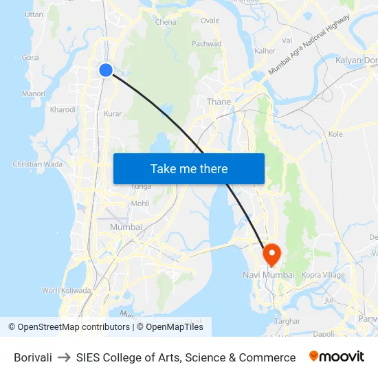 Borivali to SIES College of Arts, Science & Commerce map