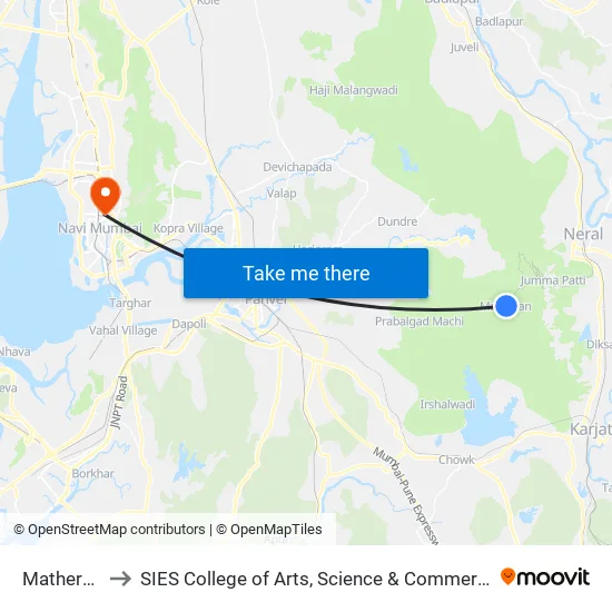Matheran to SIES College of Arts, Science & Commerce map