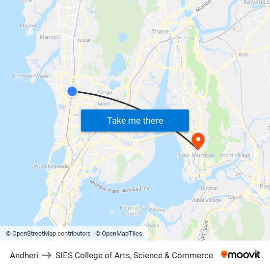 Andheri to SIES College of Arts, Science & Commerce map