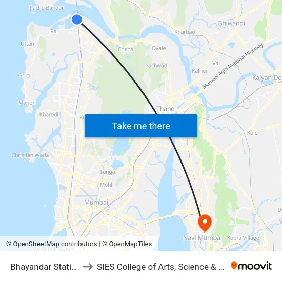 Bhayandar Station (W) to SIES College of Arts, Science & Commerce map