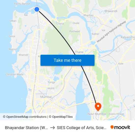 Bhayandar Station (W) to SIES College of Arts, Science & Commerce map
