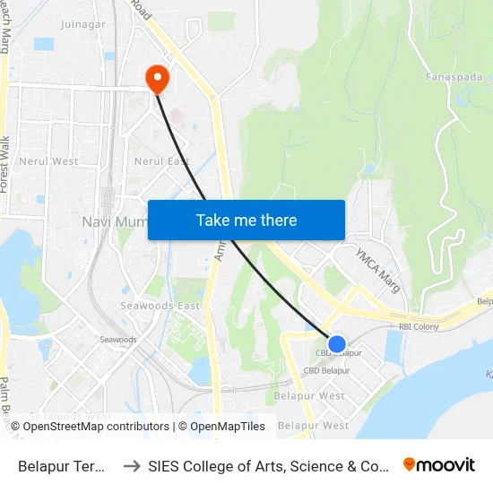 Belapur Terminal to SIES College of Arts, Science & Commerce map