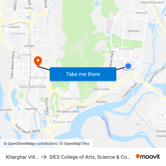 Kharghar Village to SIES College of Arts, Science & Commerce map