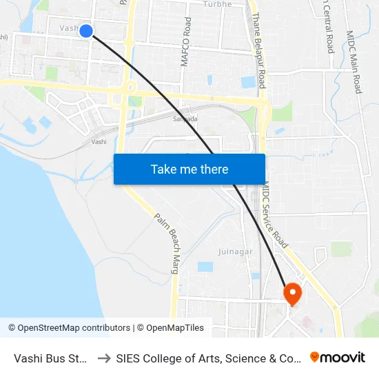 Vashi Bus Station to SIES College of Arts, Science & Commerce map