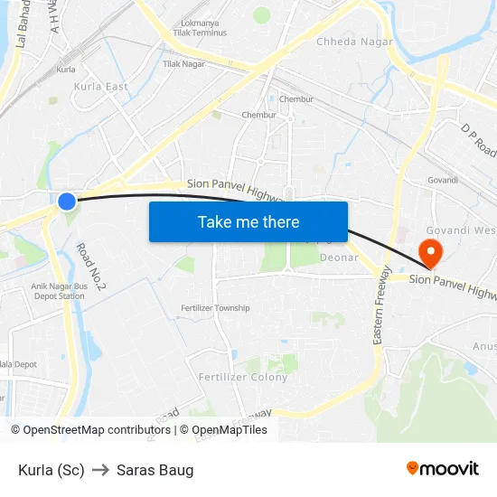 Kurla (Sc) to Saras Baug map