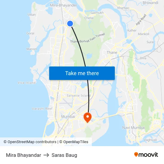 Mira Bhayandar to Saras Baug map