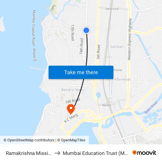 Ramakrishna Mission to Mumbai Education Trust (MET) map