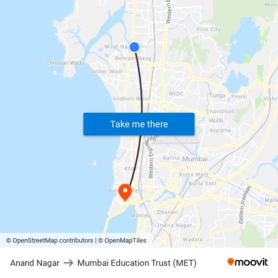 Anand Nagar to Mumbai Education Trust (MET) map