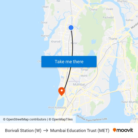 Borivali Station (W) to Mumbai Education Trust (MET) map