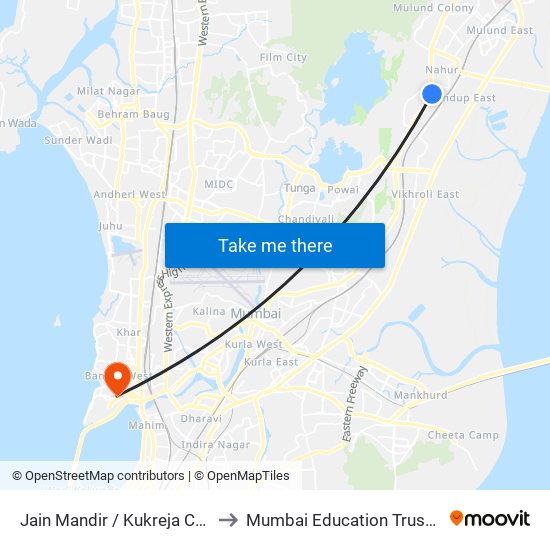 Jain Mandir / Kukreja Complex to Mumbai Education Trust (MET) map