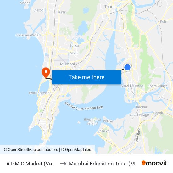 A.P.M.C.Market (Vashi) to Mumbai Education Trust (MET) map