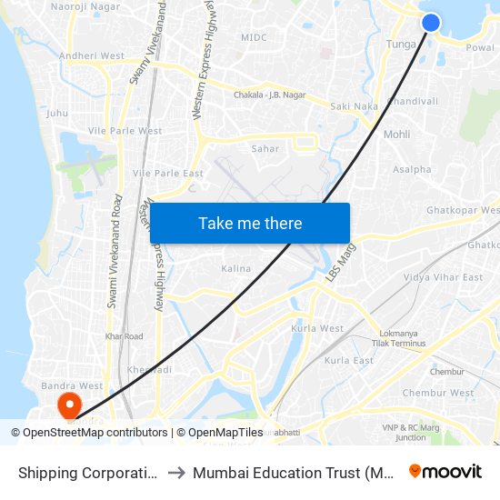 Shipping Corporation to Mumbai Education Trust (MET) map