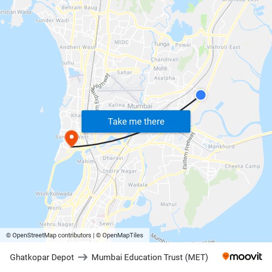 Ghatkopar Depot to Mumbai Education Trust (MET) map