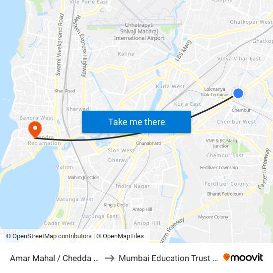 Amar Mahal / Chedda Nagar to Mumbai Education Trust (MET) map