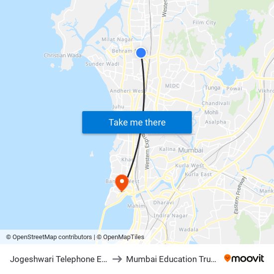 Jogeshwari Telephone Exchange to Mumbai Education Trust (MET) map