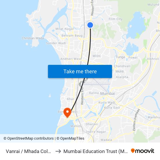 Vanrai Colony / Mhada Colony to Mumbai Education Trust (MET) map