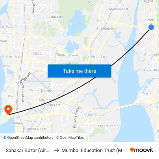 Sahakar Bazar (Airoli) to Mumbai Education Trust (MET) map