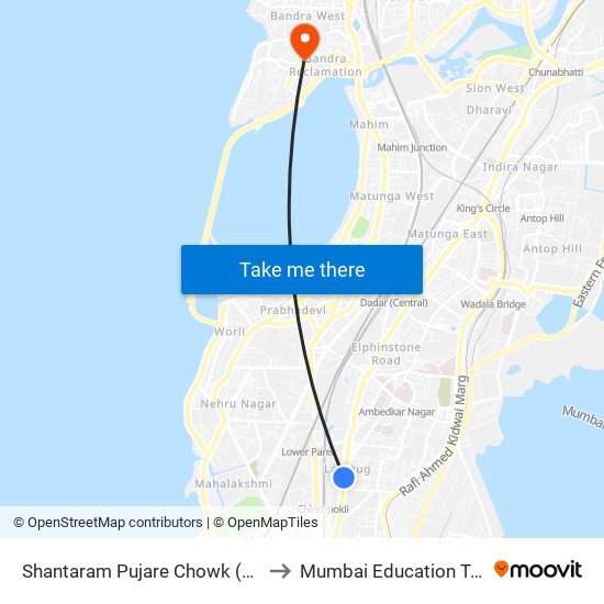 Shantaram Pujare Chowk (Kala Chowky) to Mumbai Education Trust (MET) map