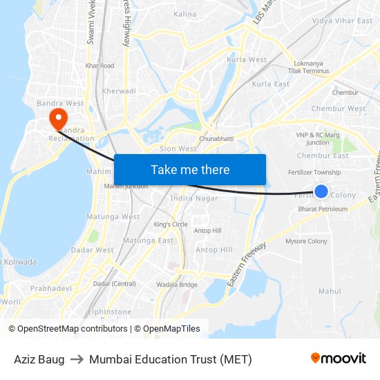 Aziz Baug to Mumbai Education Trust (MET) map