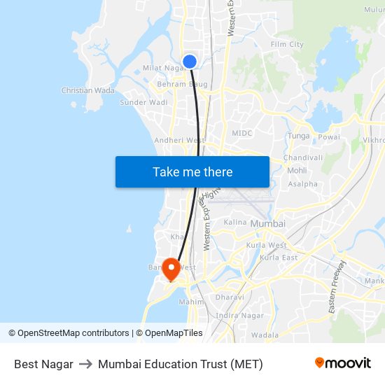 Best Nagar to Mumbai Education Trust (MET) map