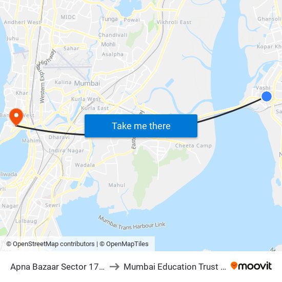 Vashi Sector-17/01 / Apna Bazar to Mumbai Education Trust (MET) map