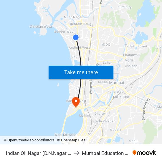 Indian Oil Nagar (D.N.Nagar Metro Station) to Mumbai Education Trust (MET) map