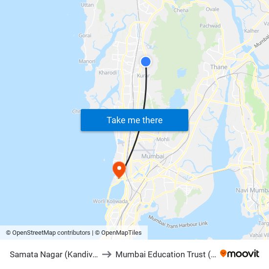 Samata Nagar (Kandivali-E) to Mumbai Education Trust (MET) map