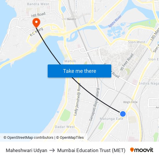 Maheshwari Udyan to Mumbai Education Trust (MET) map