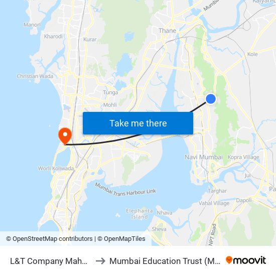 L&T Company Mahape to Mumbai Education Trust (MET) map