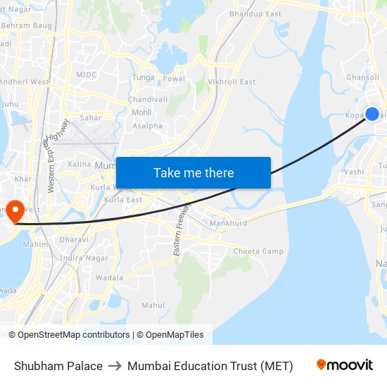 Shubham Palace to Mumbai Education Trust (MET) map